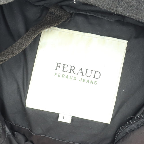Feraud Jeans Women's Black Puffer Jacket L Hooded Winter Coat