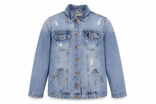 Front view of Denim Co. women’s blue, size UK 10, denim button casual jacket