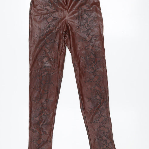 PrettyLittleThing Women’s Brown Snake Print Faux Leather Flared Leggings Size 8