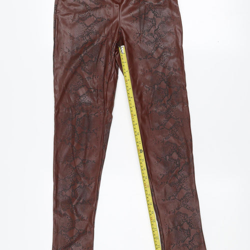 PrettyLittleThing Women’s Brown Snake Print Faux Leather Flared Leggings Size 8