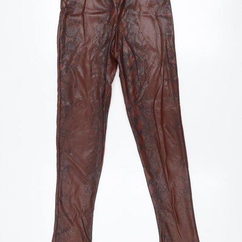 PrettyLittleThing Women’s Brown Snake Print Faux Leather Flared Leggings Size 8