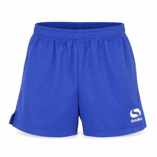 Front view of Sondico boys’ blue 5-6 years athletic shorts 100% polyester lightweight