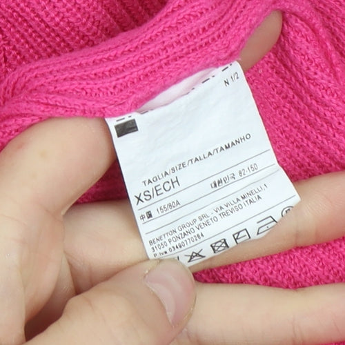 United Colors of Benetton Womens Pink Wool Blend Roll Neck Jumper XS