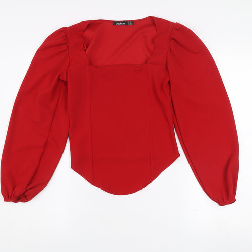 Boohoo Women’s Red Puff Sleeve Square Neck Blouse Size 14