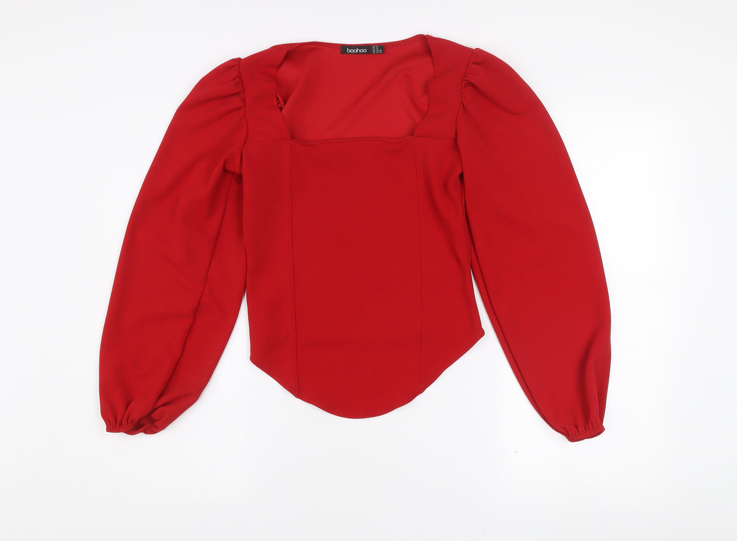 Boohoo Women’s Red Puff Sleeve Square Neck Blouse Size 14