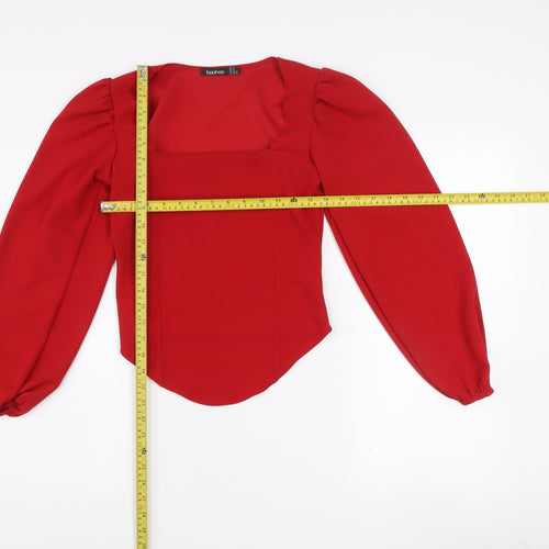 Boohoo Women’s Red Puff Sleeve Square Neck Blouse Size 14