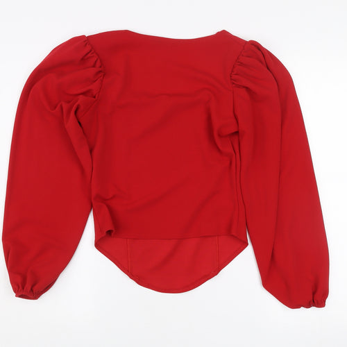 Boohoo Women’s Red Puff Sleeve Square Neck Blouse Size 14