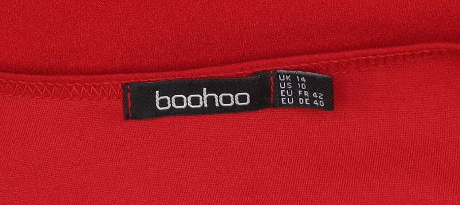 Boohoo Women’s Red Puff Sleeve Square Neck Blouse Size 14