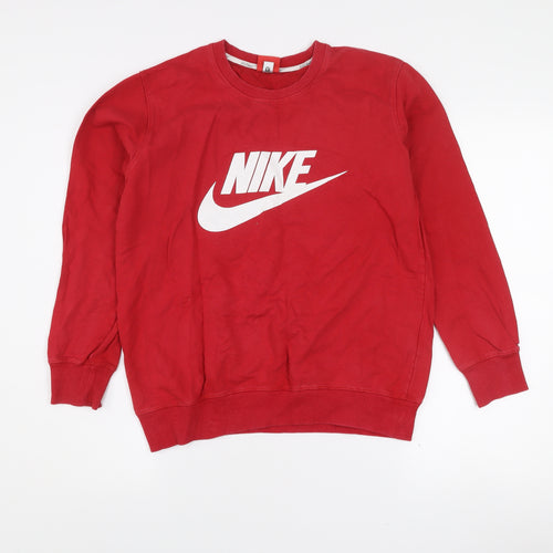 Nike Boys Red Logo Pullover Sweatshirt L Long Sleeve Crew Neck