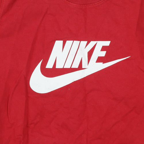 Nike Boys Red Logo Pullover Sweatshirt L Long Sleeve Crew Neck