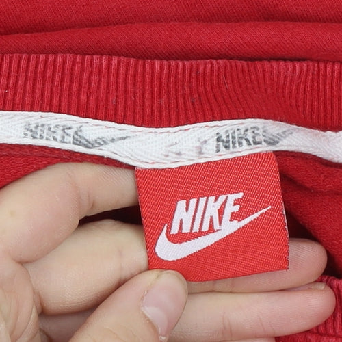 Nike Boys Red Logo Pullover Sweatshirt L Long Sleeve Crew Neck