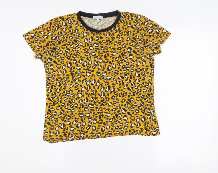 Warehouse Womens Leopard Print Yellow Cotton T-Shirt UK 10