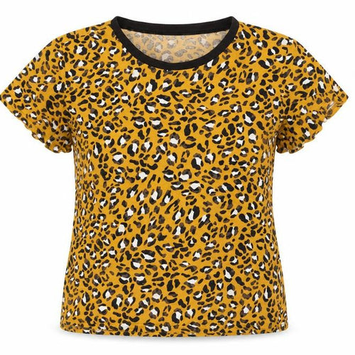 Warehouse Womens Leopard Print Yellow Cotton T-Shirt UK 10