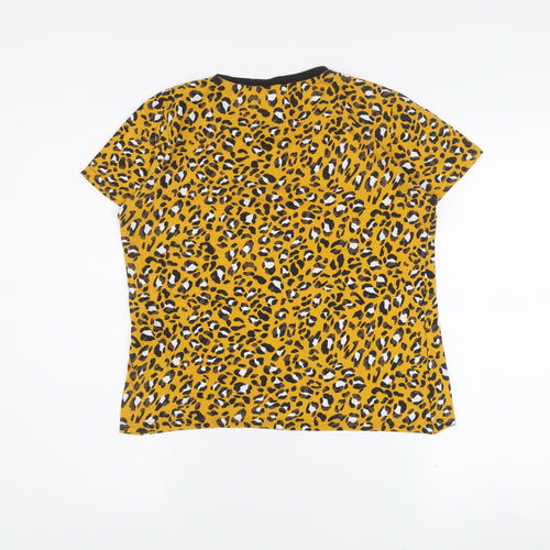 Warehouse Womens Leopard Print Yellow Cotton T-Shirt UK 10
