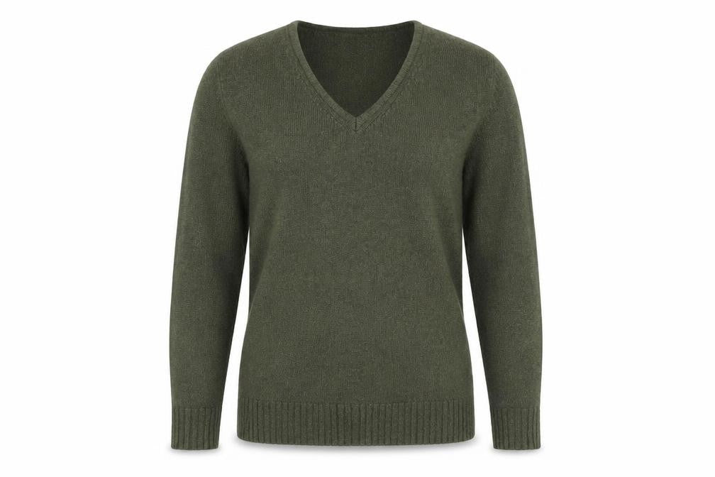 Front view of VILA women’s green v-neck knit jumper, size S