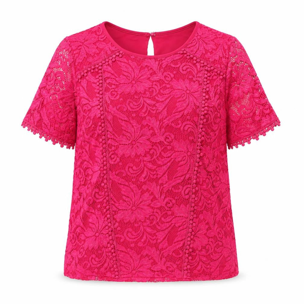 Front view of Gerard Women's Pink Lace Short Sleeve Tunic Blouse, size 10