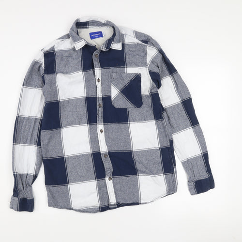 Jack & Jones Men's Blue Checked Long Sleeve Cotton Shirt Size S