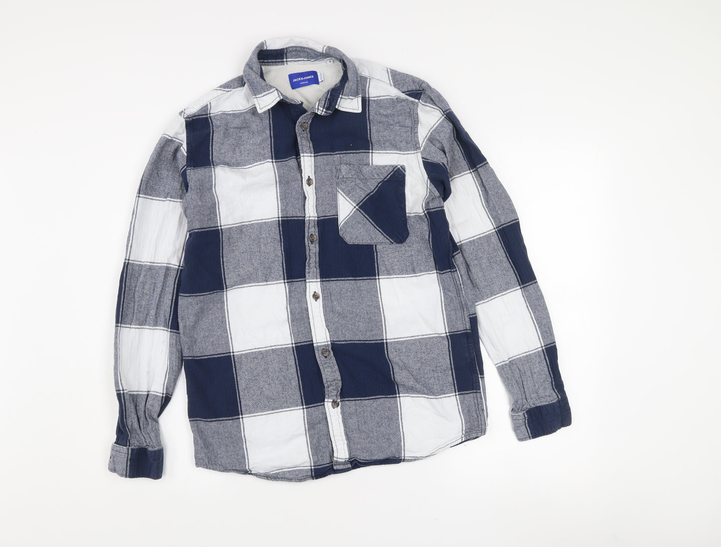 Jack & Jones Men's Blue Checked Long Sleeve Cotton Shirt Size S