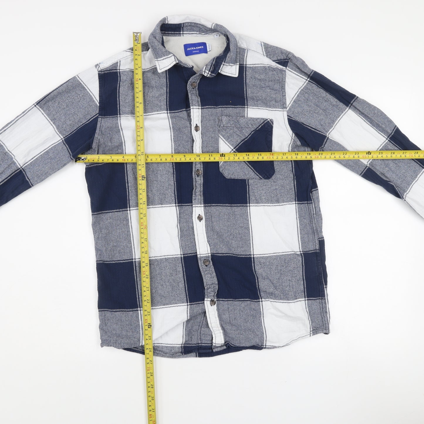Jack & Jones Men's Blue Checked Long Sleeve Cotton Shirt Size S