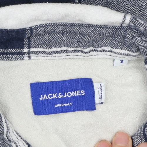 Jack & Jones Men's Blue Checked Long Sleeve Cotton Shirt Size S