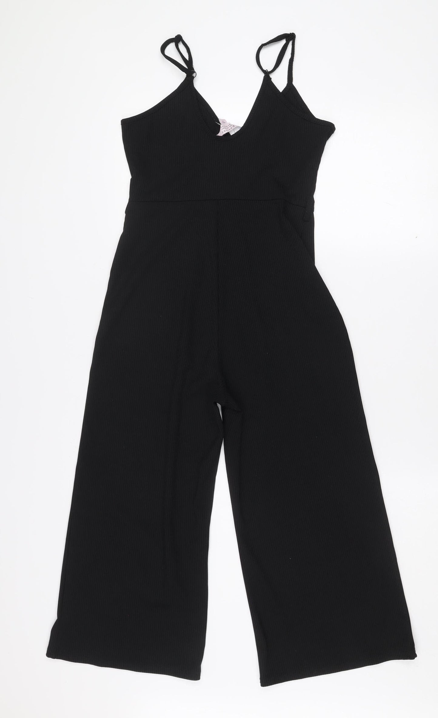 Miss Selfridge Petites Black Ribbed Sleeveless Jumpsuit UK 8