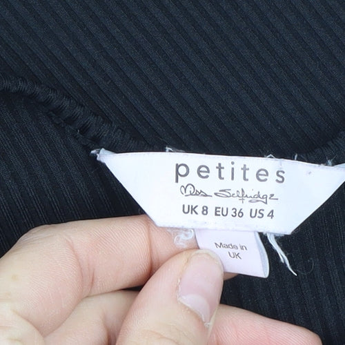 Miss Selfridge Petites Black Ribbed Sleeveless Jumpsuit UK 8