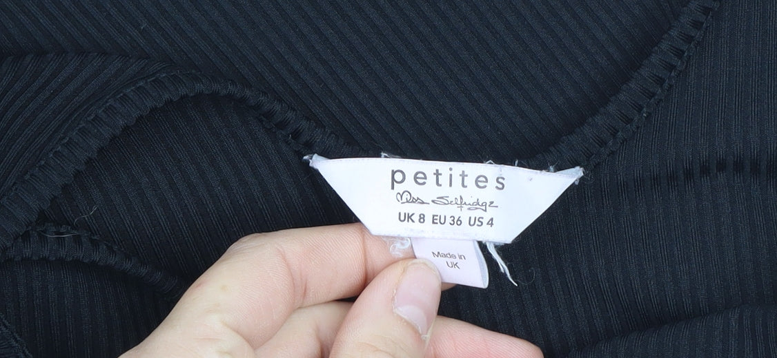 Miss Selfridge Petites Black Ribbed Sleeveless Jumpsuit UK 8