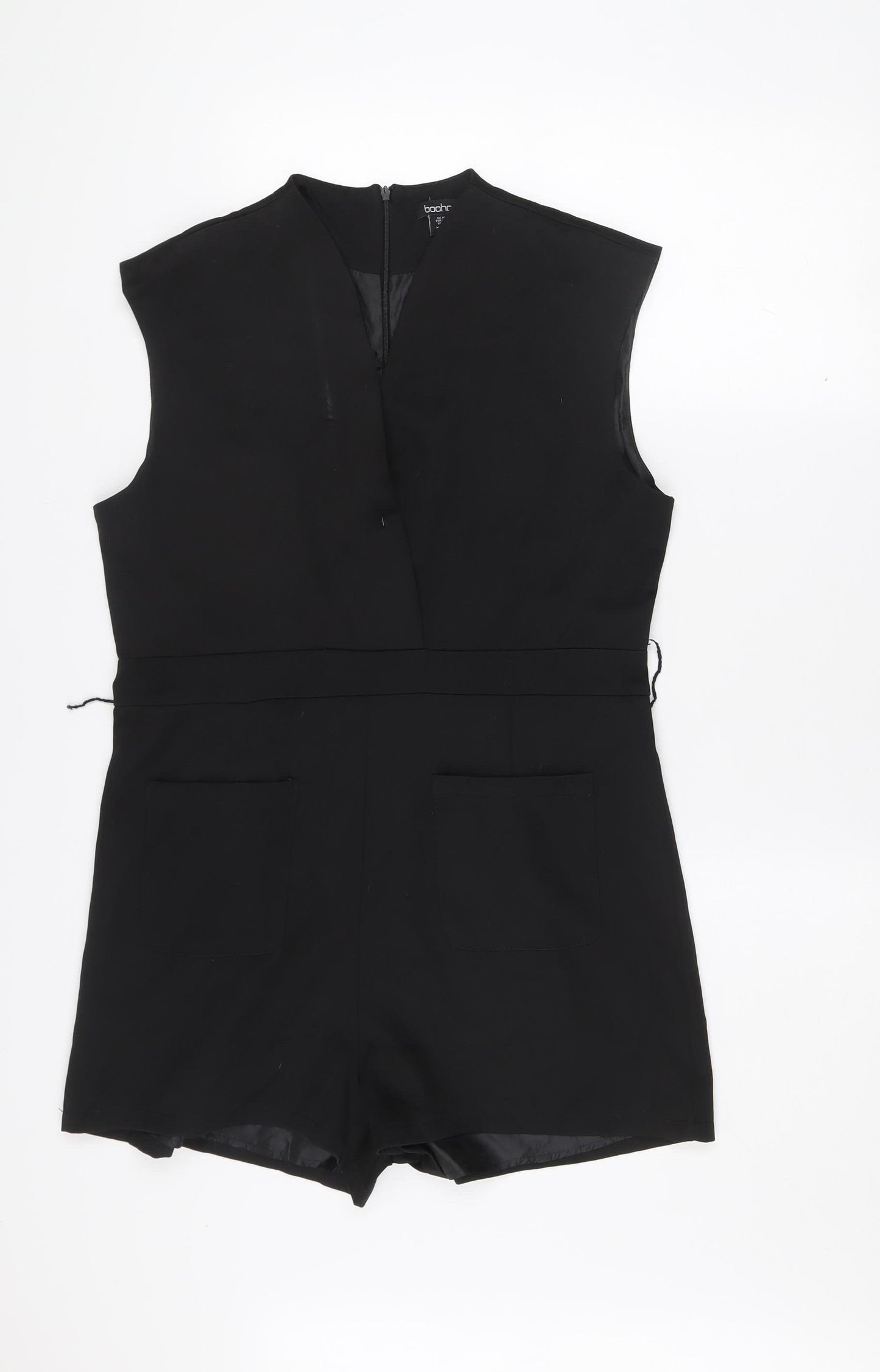 Boohoo Women’s Black V-Neck Sleeveless Zip Playsuit Size 14