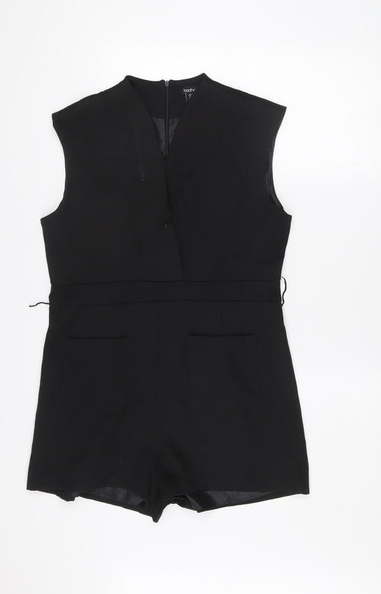 Boohoo Women’s Black V-Neck Sleeveless Zip Playsuit Size 14