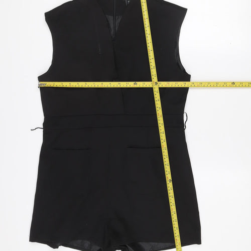 Boohoo Women’s Black V-Neck Sleeveless Zip Playsuit Size 14