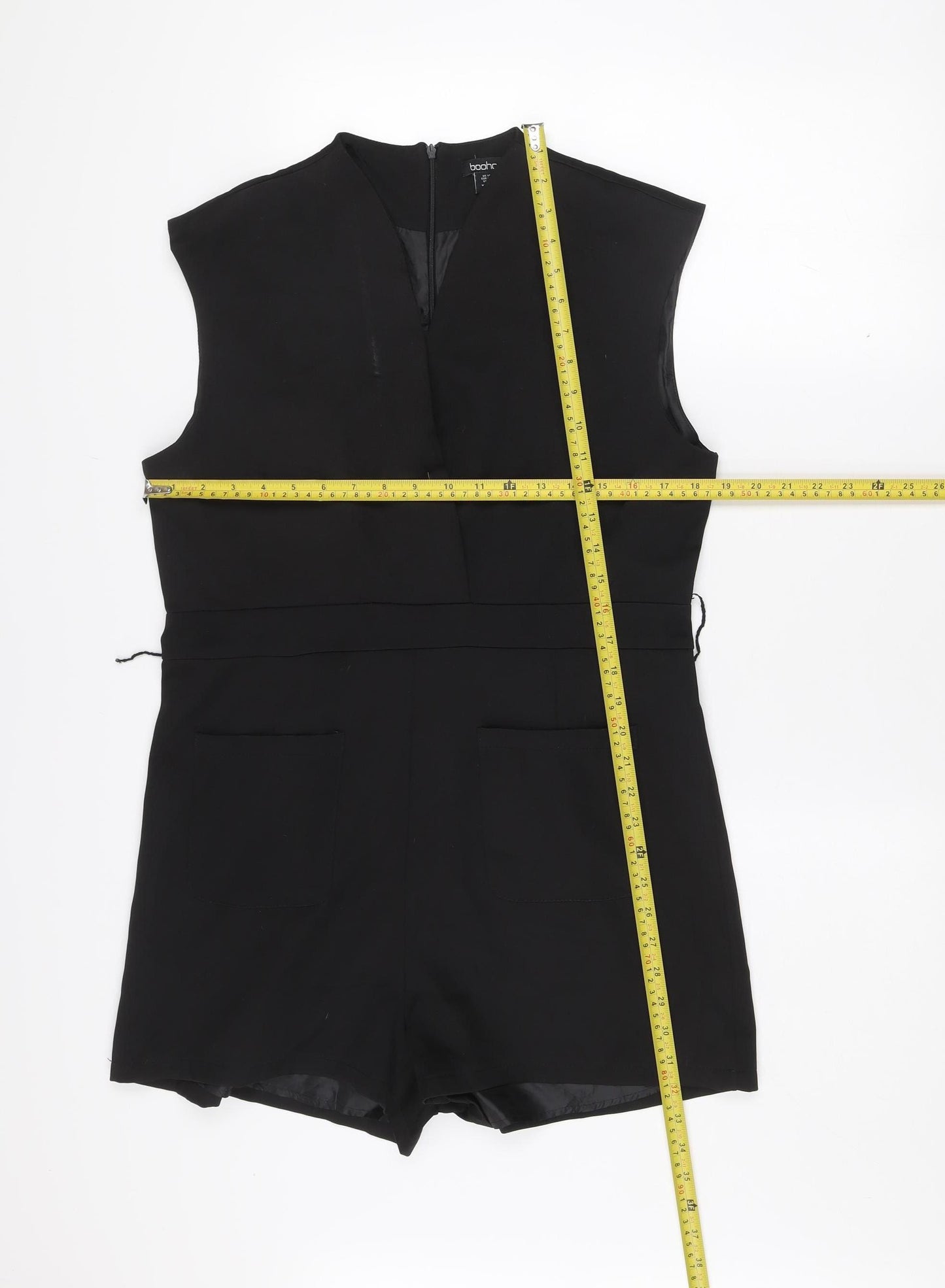 Boohoo Women’s Black V-Neck Sleeveless Zip Playsuit Size 14