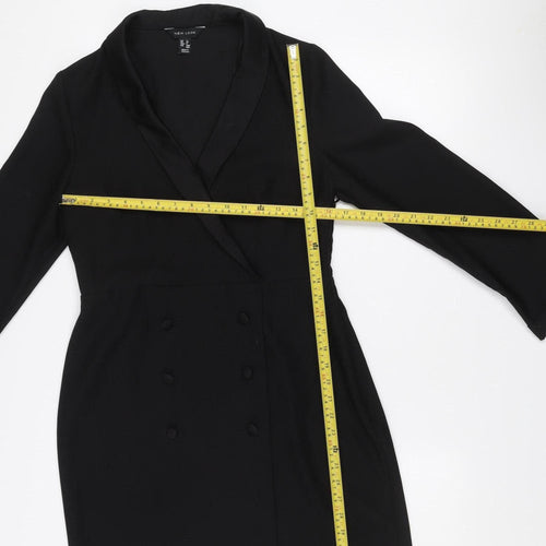 New Look Women Black Size 12 Jacket Dress Long Sleeve Collared Button Workwear