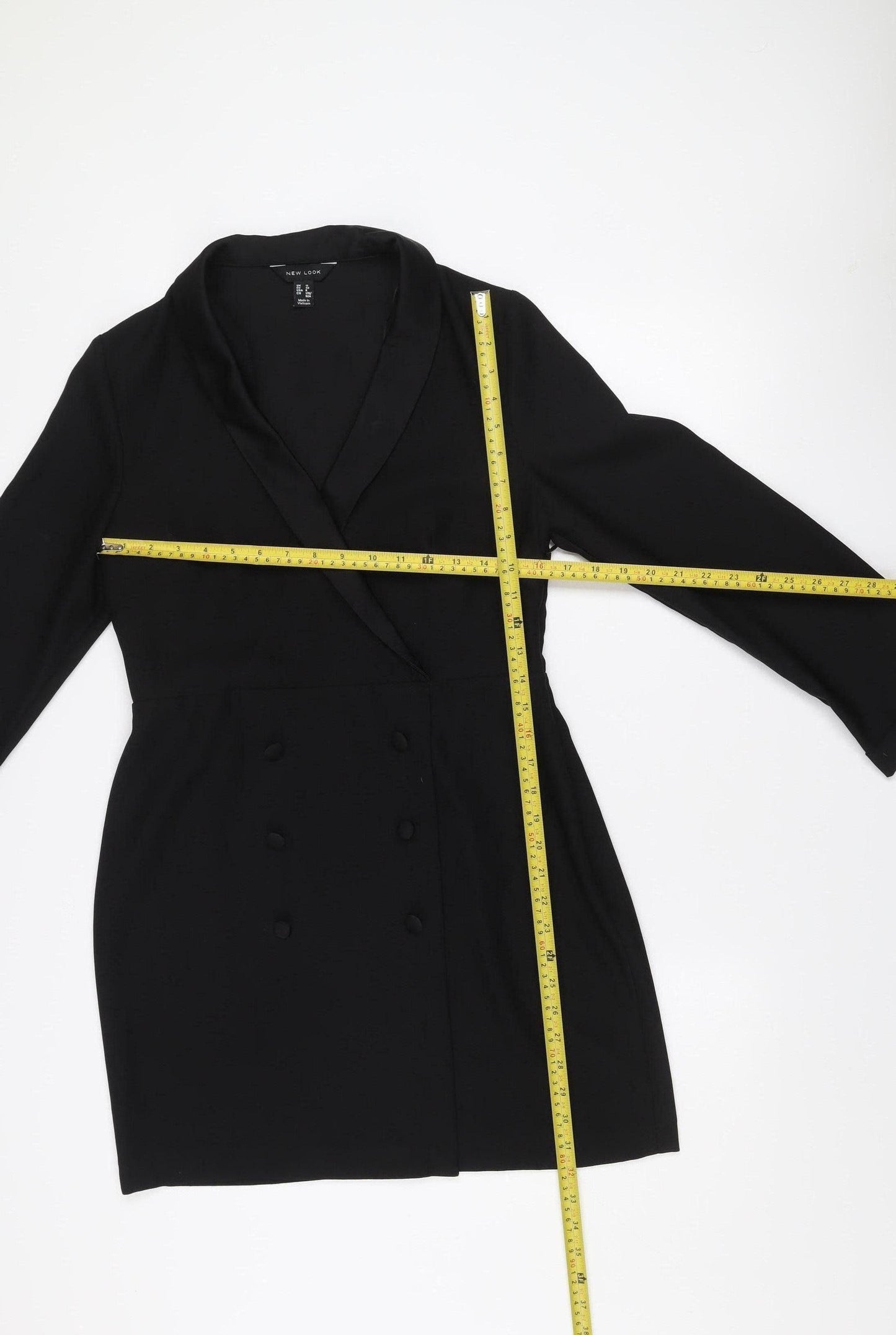 New Look Women Black Size 12 Jacket Dress Long Sleeve Collared Button Workwear