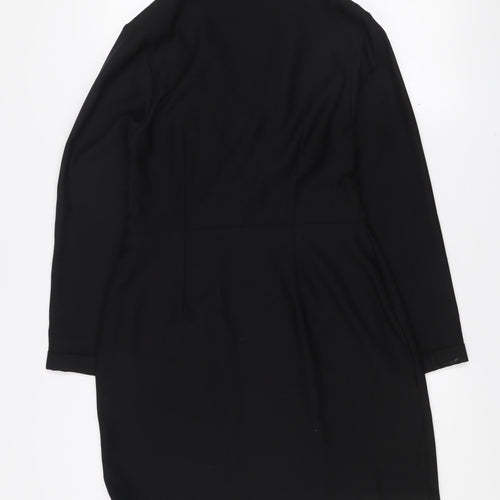 New Look Women Black Size 12 Jacket Dress Long Sleeve Collared Button Workwear