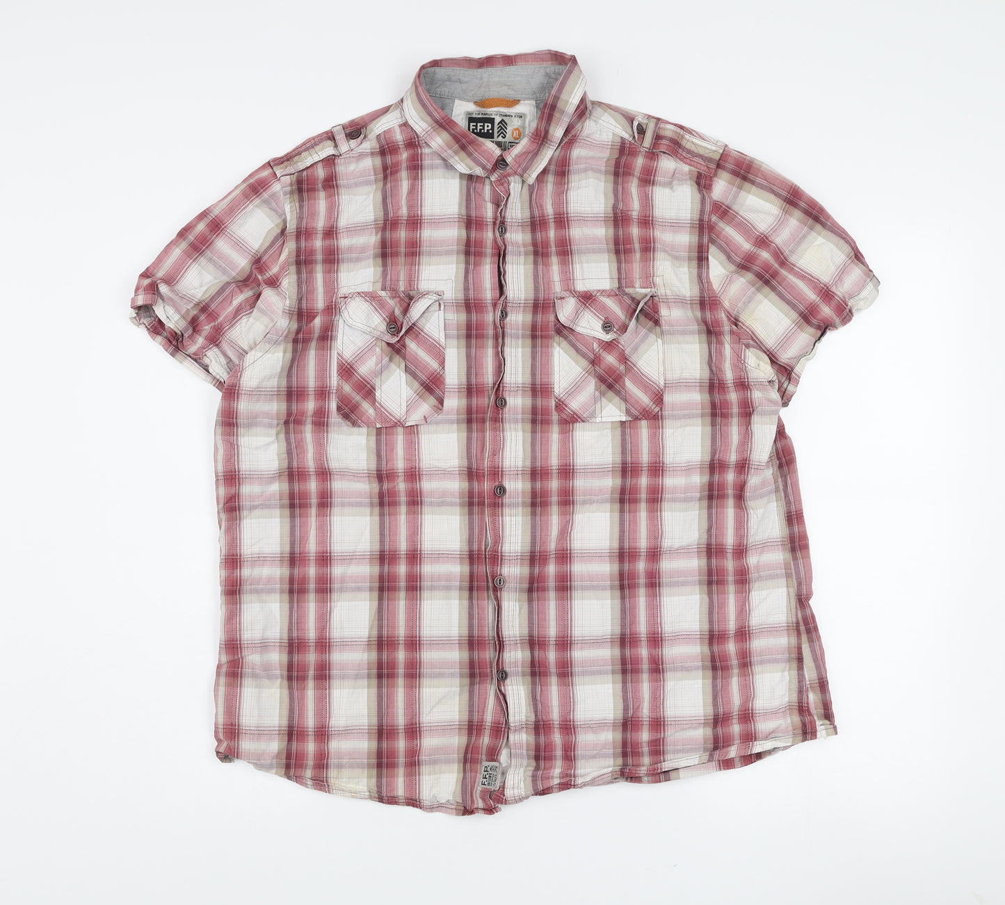 F.F.P. Men's Red Plaid Cotton Short Sleeve Button-Up Shirt XL