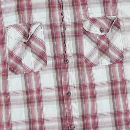 F.F.P. Men's Red Plaid Cotton Short Sleeve Button-Up Shirt XL