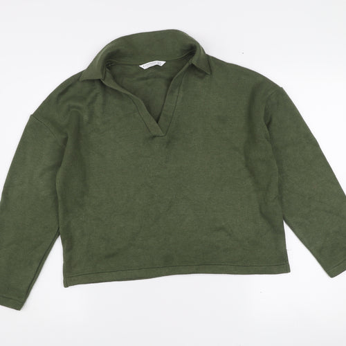 Stradivarius Womens Green XS Collared Henley Knit Jumper