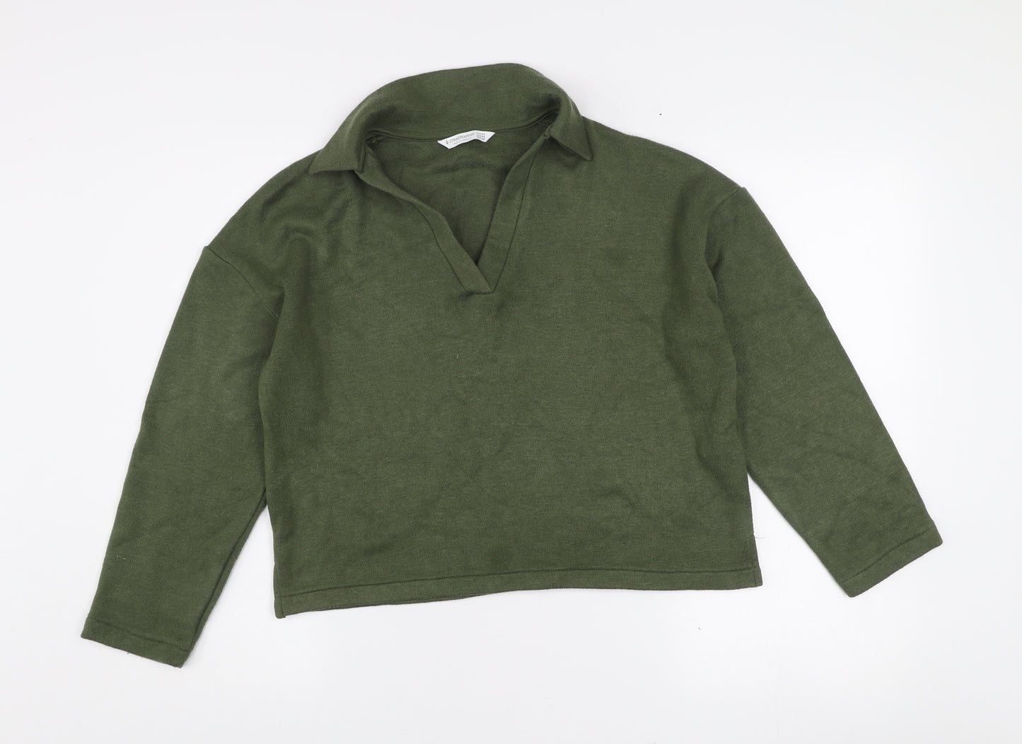Stradivarius Womens Green XS Collared Henley Knit Jumper