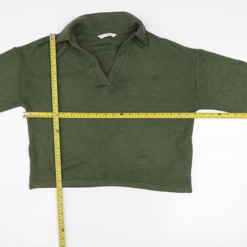 Stradivarius Womens Green XS Collared Henley Knit Jumper