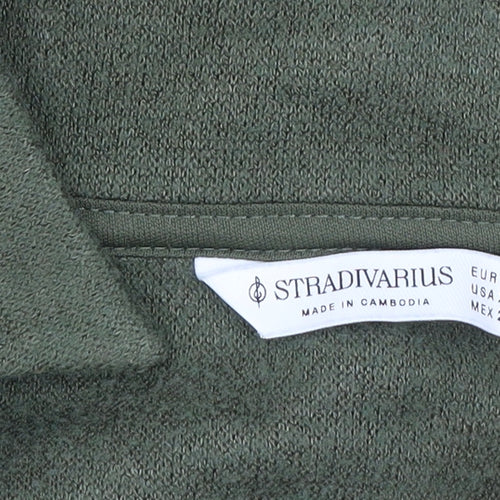 Stradivarius Womens Green XS Collared Henley Knit Jumper