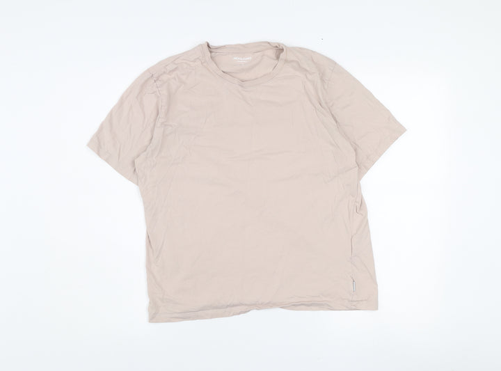Jack & Jones Men's Beige Short Sleeve Crew Neck Regular Fit T-Shirt M