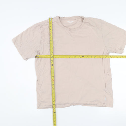 Jack & Jones Men's Beige Short Sleeve Crew Neck Regular Fit T-Shirt M