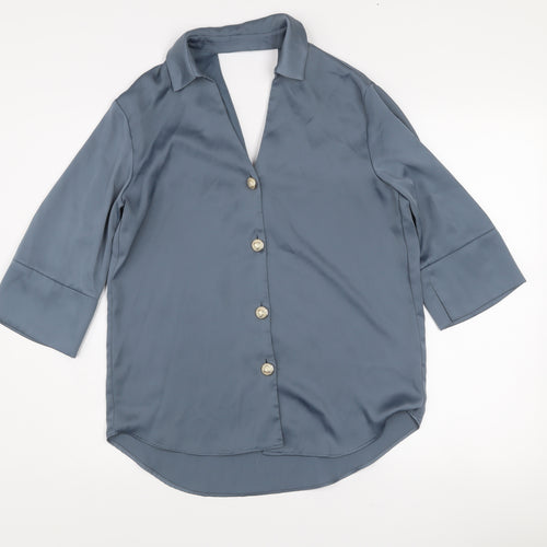 River Island Women Blue Viscose Button 3/4 Sleeve Blouse Size 8