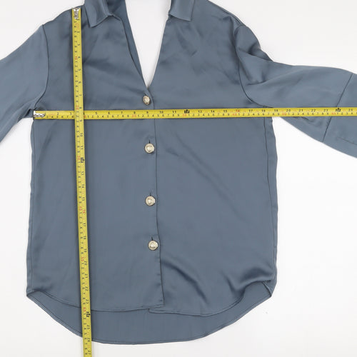 River Island Women Blue Viscose Button 3/4 Sleeve Blouse Size 8