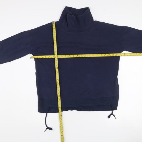 Gallery Womens Navy Cotton Adjustable Drawstring Funnel Neck Sweatshirt XS