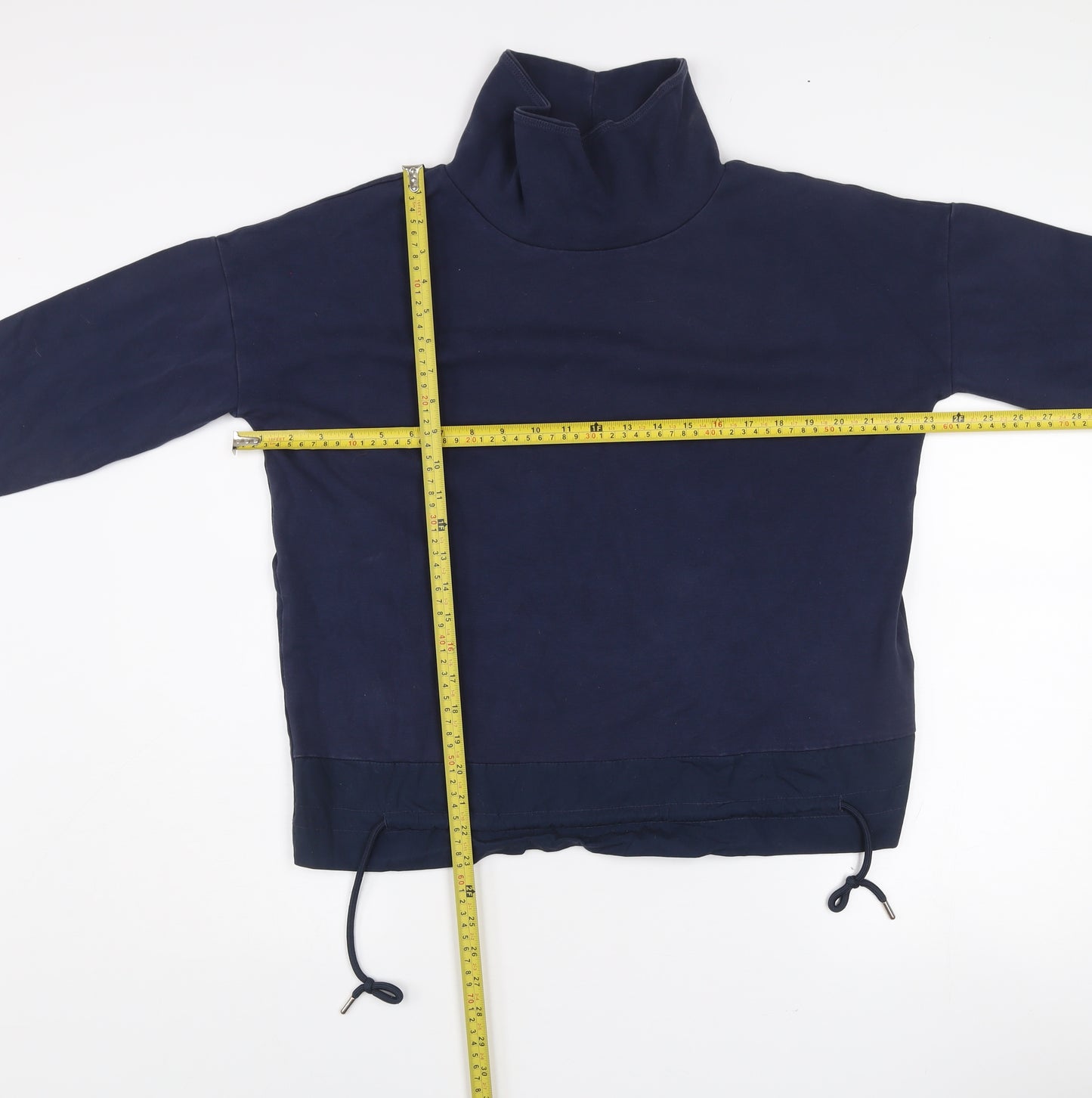 Gallery Womens Navy Cotton Adjustable Drawstring Funnel Neck Sweatshirt XS