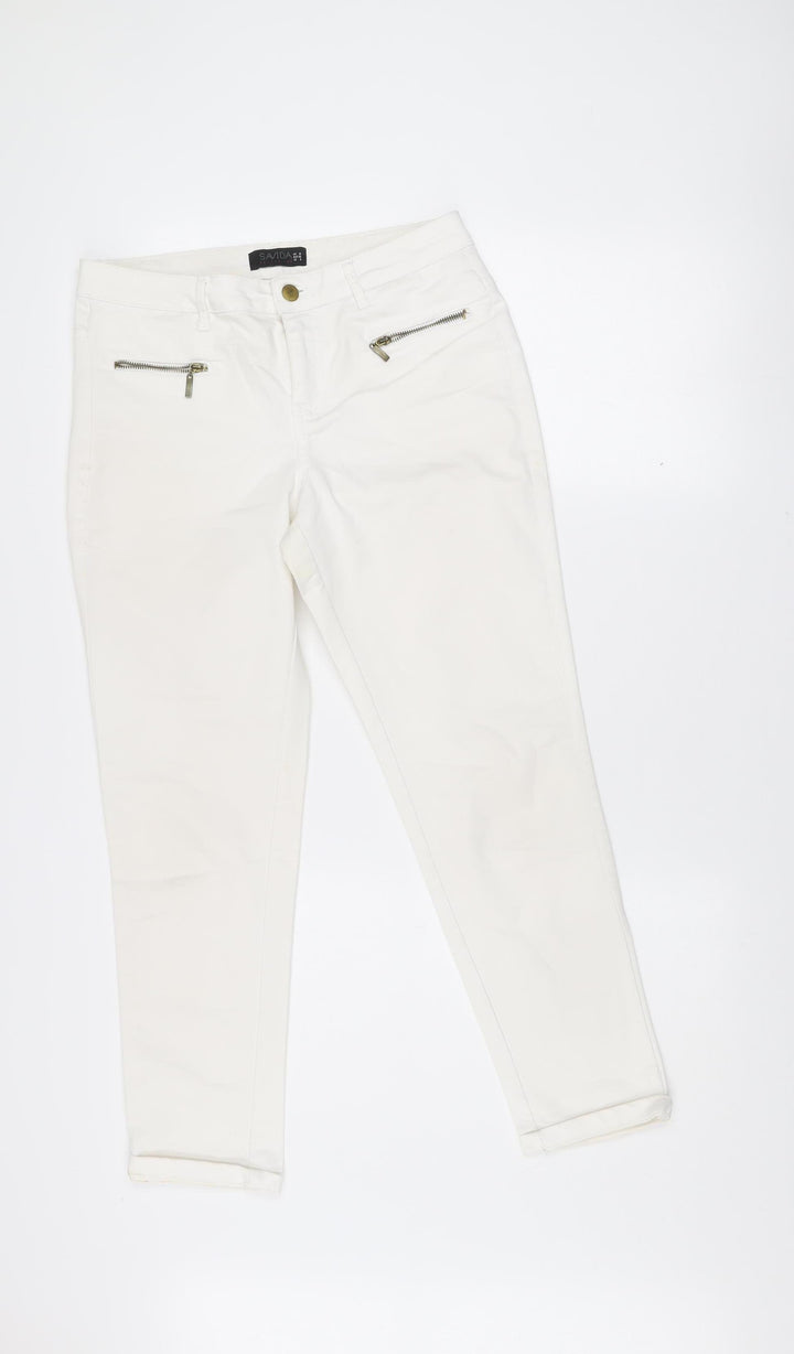 Savida Women's White Skinny Stretch Jeans Size 10 Zip Detail