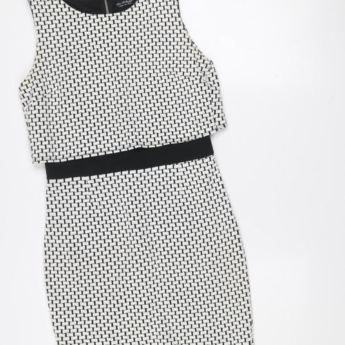 Miss Selfridge Women Black White Geometric Bodycon Dress UK 12