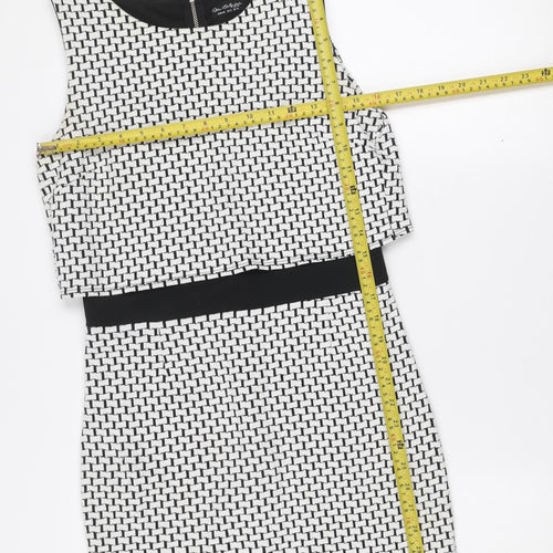 Miss Selfridge Women Black White Geometric Bodycon Dress UK 12