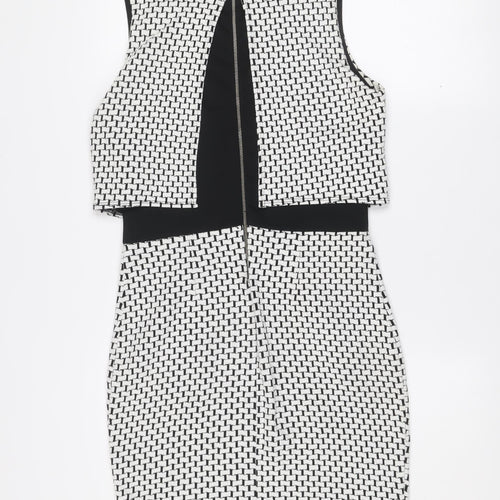 Miss Selfridge Women Black White Geometric Bodycon Dress UK 12